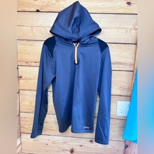 Asics Grey Quarter Zip Hoodie Orange Zip Men’s XL Athlete Sport Hiking Outdoors